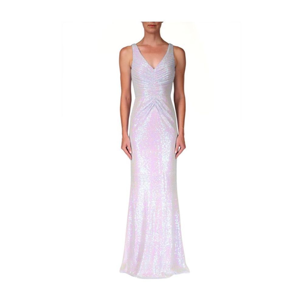 Badgley Mischka Brand Sparkling Mermaid Sequin Gown dress size 2 ruched blue